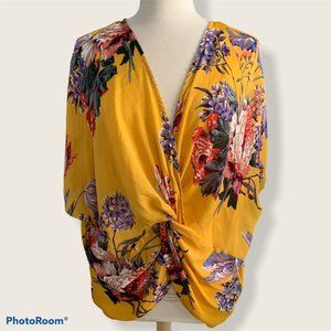 Umgee Honey Floral Printed Top Gathered Knot Hem